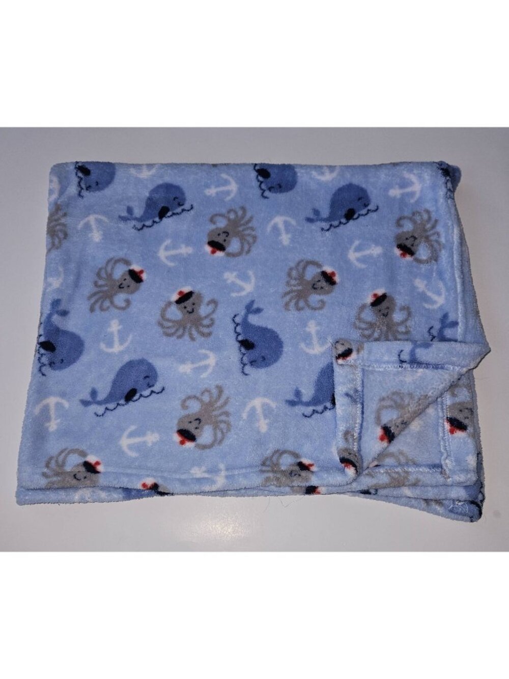 Parent's Choice Blue Fleece Baby Blanket Octopus Whale Anchor Ocean 30x36